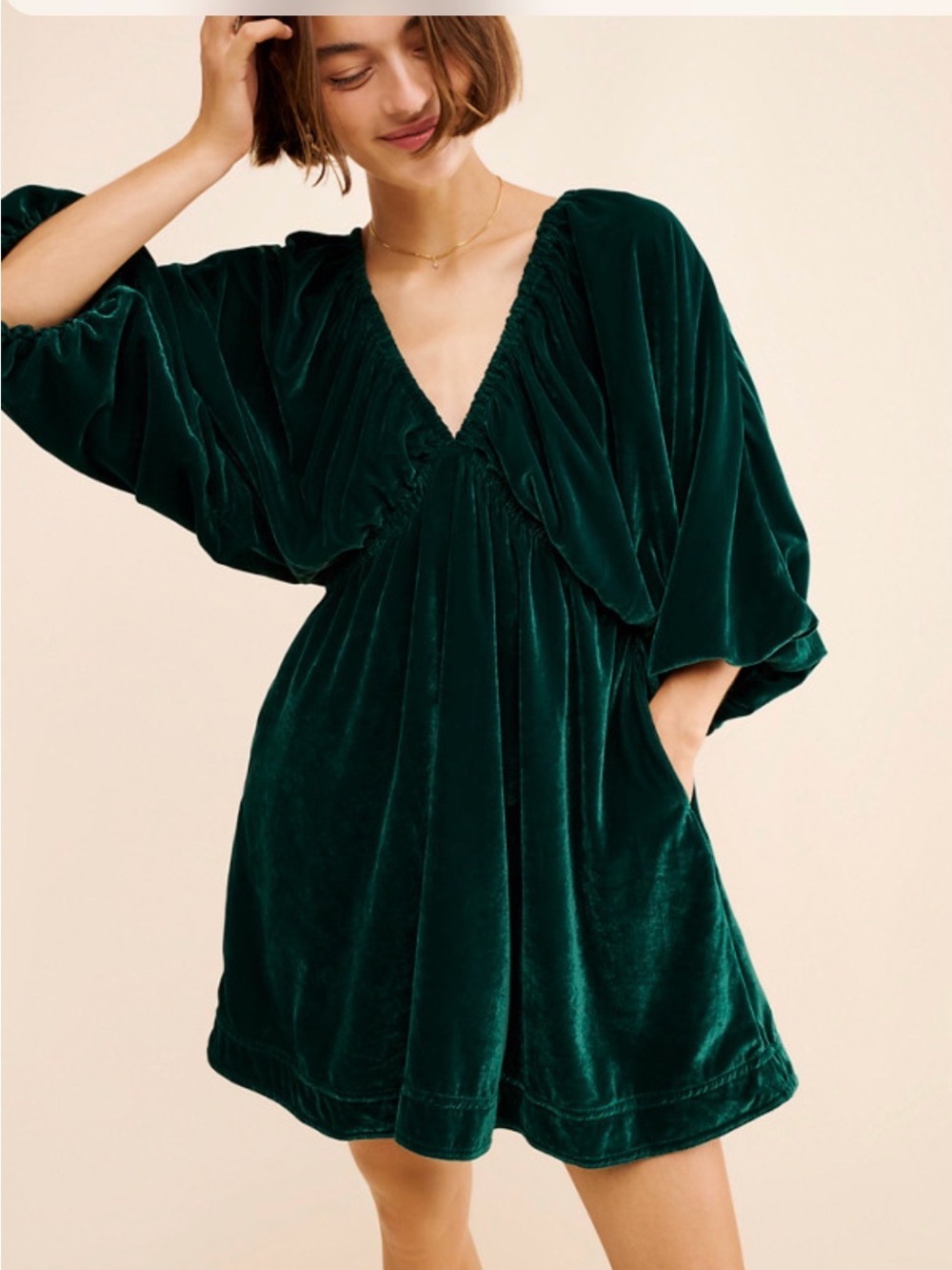 Free people mini Babydoll dress S Portia crush Velvet v-neck home coming boho